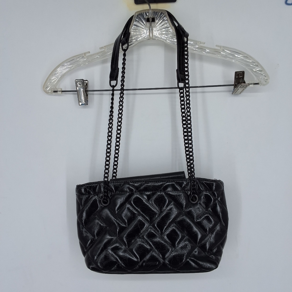 Black Quilted Shoulder Bag with Chain Straps
